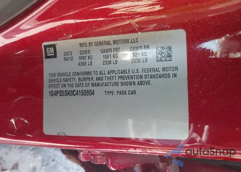 2012 Buick Verano Leather Group from USA, damaged, VIN 1G4PS5SK8C4193804